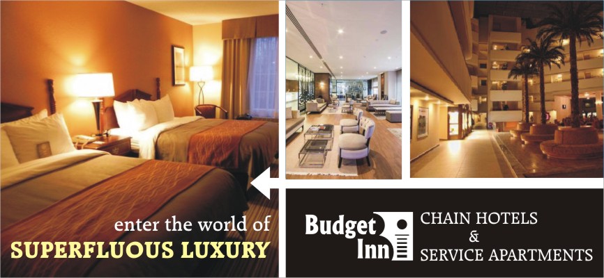 Budget Inn hotel rooms and guest spaces